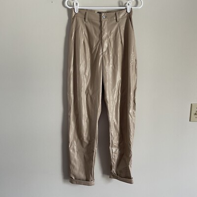 cigarette pants missguided Missguided Women 6 Faux Leather High Rise Pleated Cuffed Turn Up Cigarette  Pants