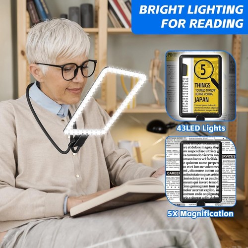 NZQXJXZ große Freisprechlupe mit Licht & Ständer zum Lesen des ganzen Buches - Bild 4 von 8