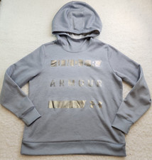 Under Armour Hooded Sweatshirt Lg Gray Spell Out Logo Active Athletic Athleisure