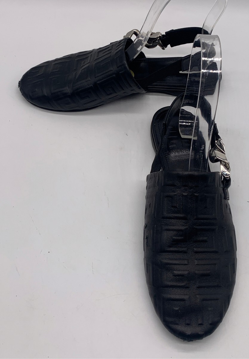 Givenchy Womens Black Leather G Chain Slingback Mules sz 36 us