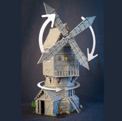 Tabletop Gebäude bewegliche Detaillierte Windmühle Mittelalter unbemalt