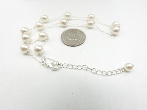Signed Roman White Faux Pearl Beaded Chain Choker Necklace Vintage - Picture 3 of 4
