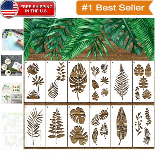 12-piece-tropical-leaf-stencil-set-reusable-botanical-painting