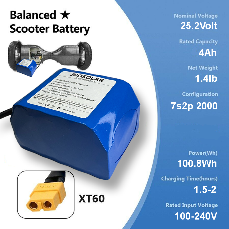 18650 Lithium-ion Battery Pack 25.2V 4Ah 7S2P/100.8Wh Rechargeable
