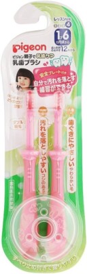 Pigeon Baby Toothbrush Lesson Stage 4 (Pink) 2-Pack, Age 1 Year 6 Months and Up