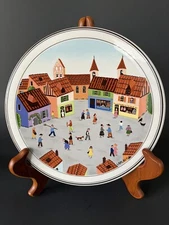 Villeroy & Boch Design Naif Round Trivet Tea Tile 8" Village Scene Porcelain