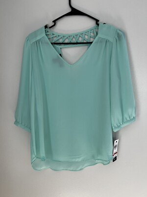 BCX Juniors' top Size Small Mint Green Crisscross decor and open back new 