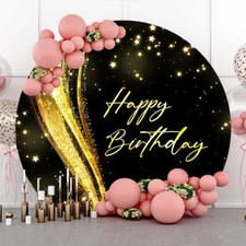 Round Birthday Theme Backdrop Happy Birthday Gold Dot Photography Background