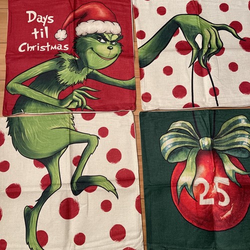 Grinch Christmas Pillow Case Covers Set Of 4 17.5x 17.5 Inches - Picture 2 of 6