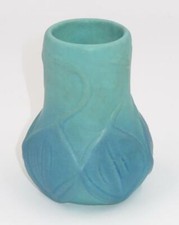 Briggle Ming Van Briggle Squat Vase Ming Turquoise Blue Leaf Design — listing 6
