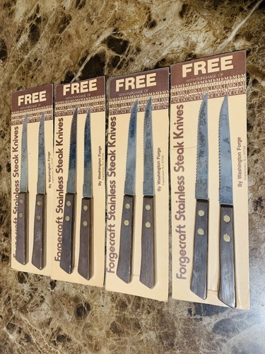 Lot of 8 Vintage Forgecraft Stainless Steak Knives Old Stock Factory Sealed - 第 2/3 張圖片