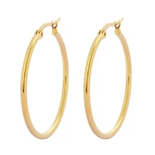Edforce 18k Gold Plated Stainless Steel Rounded Hoops Earrings (30mm Diameter)
