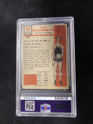 1957 Topps Bob Houbregs #56 PSA 6 EX-MT - Imagen 2 de 2