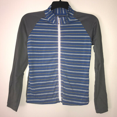 Columbia Titanium Athletic Jacket Womans Small Gray Blue Stripes Full Zip 