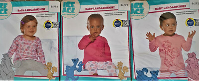 3x Ice Age Baby Langarmshirt T-Shirt süße Motive Druckknöpfe Baumwolle  86 / 92