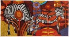 Judith Bledsoe, Zebras, Lithograph and Blind Embossing, signed and dedicated in