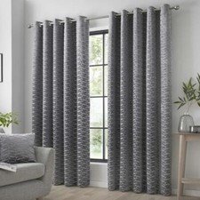 Image of Curtina Geometric Shapes Eyelet Curtains OR Cushions - Charcoal, Natural, Silver