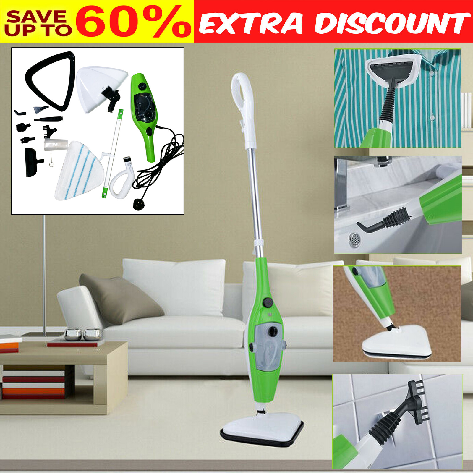 Steam Mop Cleaner 10-in-1 & Convenient Detachable Handheld Floor Carpet Washer-image