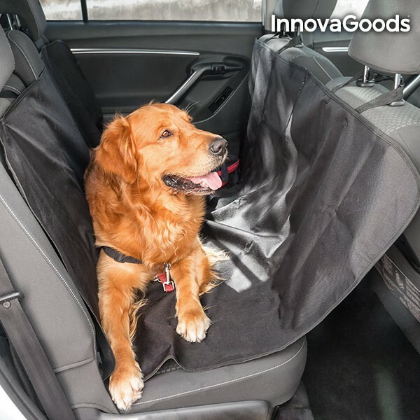 Housse de voiture chien anti-poils noire et imperméable pour banquette arrière