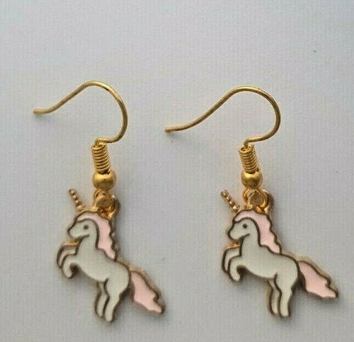 Unicorn Earrings Pink Gold Plated cute drop dangle earrings animal jewellery - Picture 4 of 5