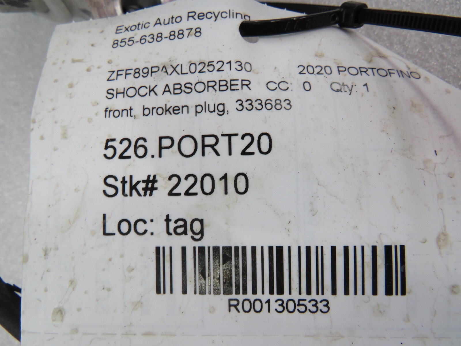 Ferrari Portofino, Front Shock Absorber, Broken Plug, Used, P/N 333683