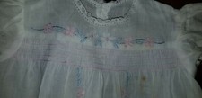 GORGEOUS VINTAGE HAND EMBROIDERED SMOCKED BABY OR DOLL DRESS pink green flowers