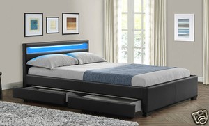 Double King Size Bed Frame With 4 Drawers Storage Led Headboard