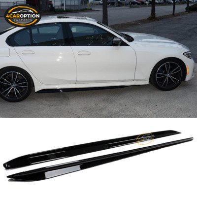 Fits 19-23 BMW G20 M Sport Bumper M-Performance Side Skirts Gloss Black 2PC ABS