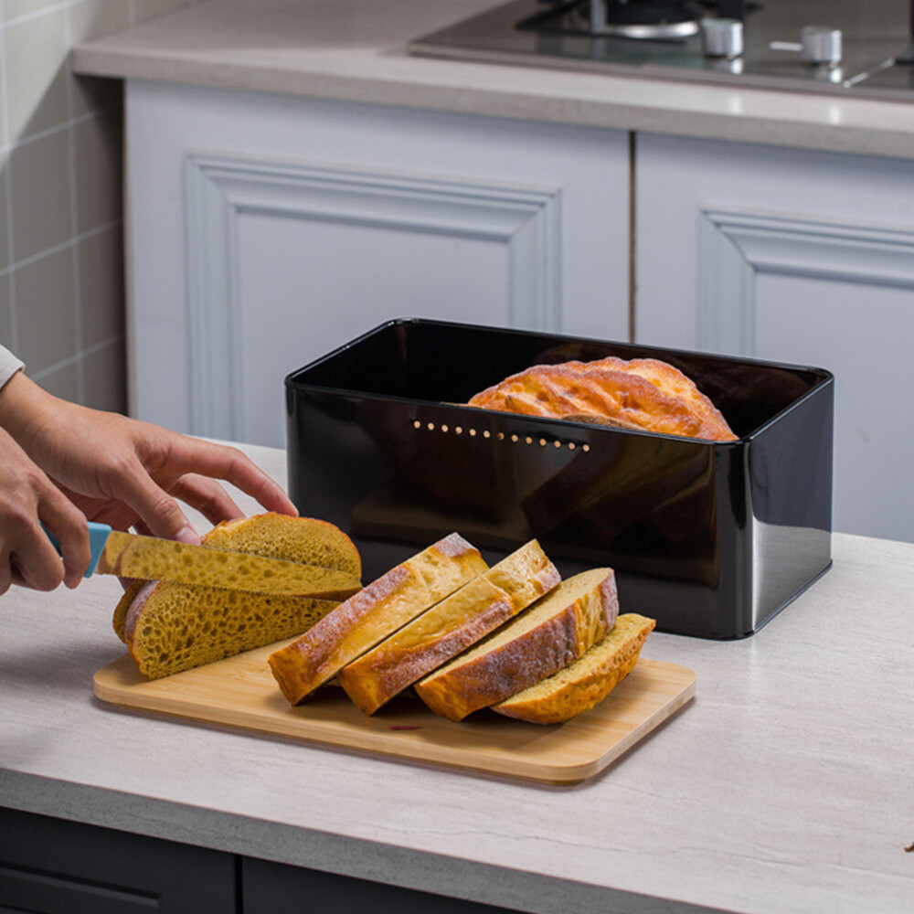 Bamboo Lid Metal Bread Bin 2-in-1 Cutting Board Lid Freshness
