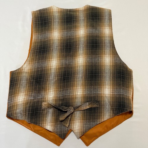 1980s Mona Mode Womens Large Leather Plaid Western Button Vest Brown Gray White - Picture 3 of 10