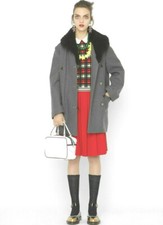 Marni Grey Wool Black Shearling Fur Collar Deconstructed Coat M Or L