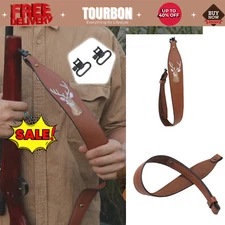 Tourbon Real Leather Rifle Sling 2 Points Strap Adjusted+Gun Mount Swivels Clip