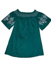 Bleuh Ciel Off Shoulder Green Embroidered Short Tunic Dress Boutique Size M