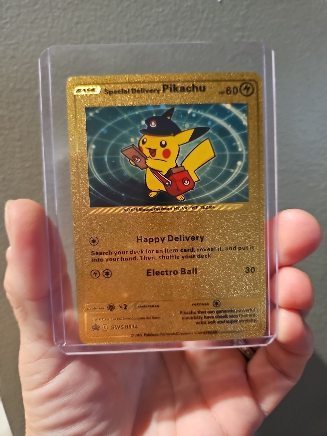 Special Delivery Pikachu Gold Foil Fan Art Vinyl Textured Collector Pokemon Card