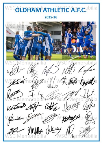 11799. Oldham Athletic Signed Team Sheets (A4 Prints) CHOOSE A SEASON 2023-26