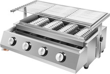 Barbecue a Gas Portatile a 4 Fuochi, in Acciaio Inox, Regolabile in Altezza, Con