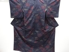7639247: JAPANESE KIMONO / ANTIQUE KIMONO / SILK / TSUMUGI / WOVEN FLOWER