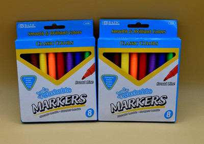 2 LOT BAZIC 8 Colors Broad Line Washable Markers Triangle Pens Assorted Colors
