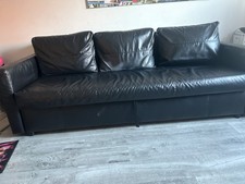 Faux Leather Sofa Bed 3 Seater with Storage In Black