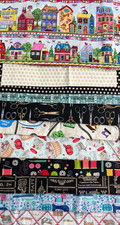 Fabric Sewing Notions Basket Ruler Scissors Thread Pins by the Yard or Panel
