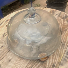 Clear Glass Round Cake Stand w/ Dome Lid, 11 in, 1 Tier Solid Glossy