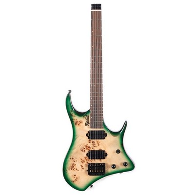Redid Headless Electric Guitar 6 String Mahogany Body Burl Wood Top