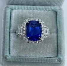 3Ct Cushion Cut Lab-Created Sapphire Halo Engagement Ring White Gold Plated
