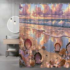 Ocean Sunset Seashell Beach Shower Curtain Graphic Print