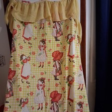 Vintage 1970's Holly Hobbie Thin Style Bedspread Twin Cottagecore Yellow Red AOP