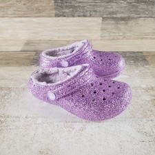Crocs Classic Fuzz Lined Glitter Kids Clog Sz 13 C13 Glitter Rubber Slingback