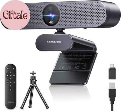 Webcam 4K, Zoomable Webcam with Microphone and Remote, Equipped with Sony Sensor
