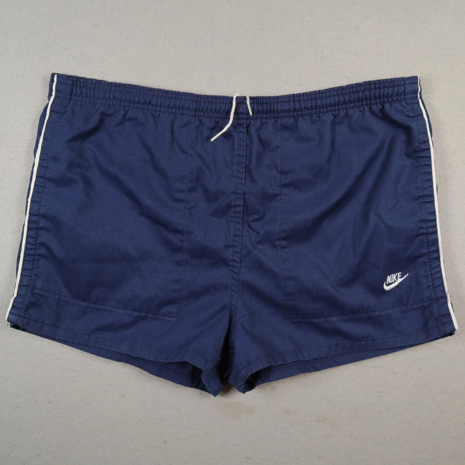 Vintage 80s Nike Running Shorts Men's Large Blue Striped Track Tennis Drawstring