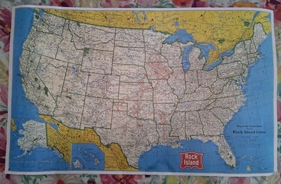 CHICAGO ROCK ISLAND LINES & PACIFIC RAILROAD TRAIN MAP OF 31.75'' X 19.75