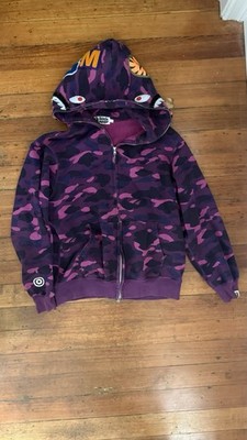 A Bathing Ape BAPE Shark Purple Camo Full Zip Hoodie Fleece Cotton Men's L